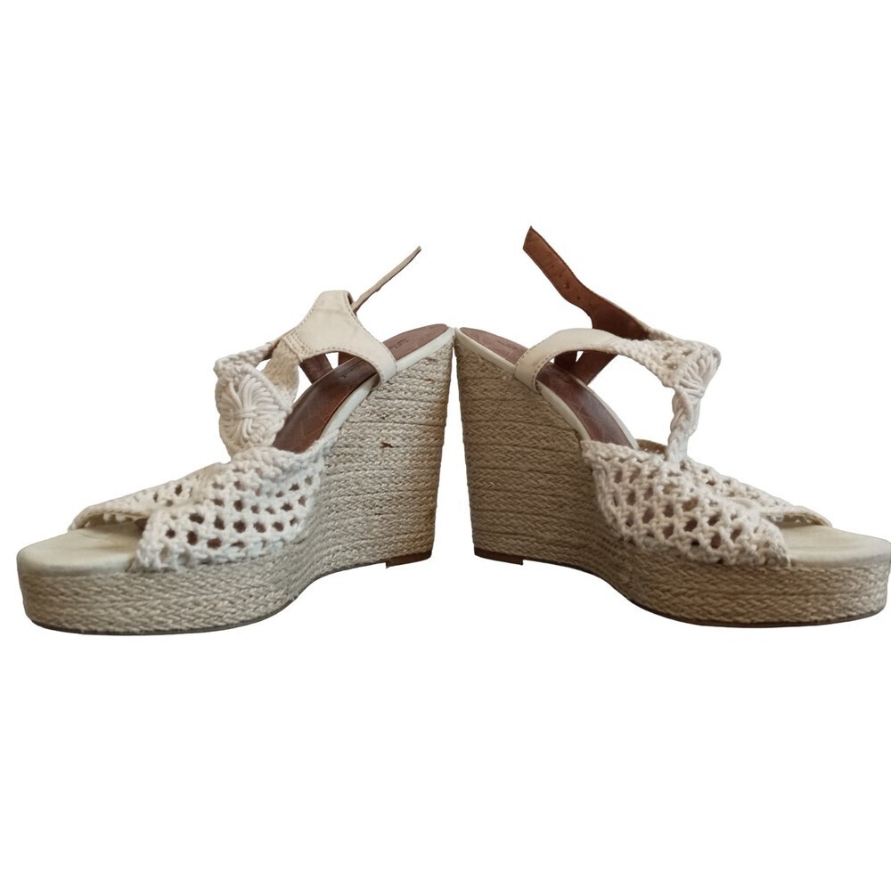 Lucky Brand Ivory Macrame Crochet Espadrille wedge sandals
